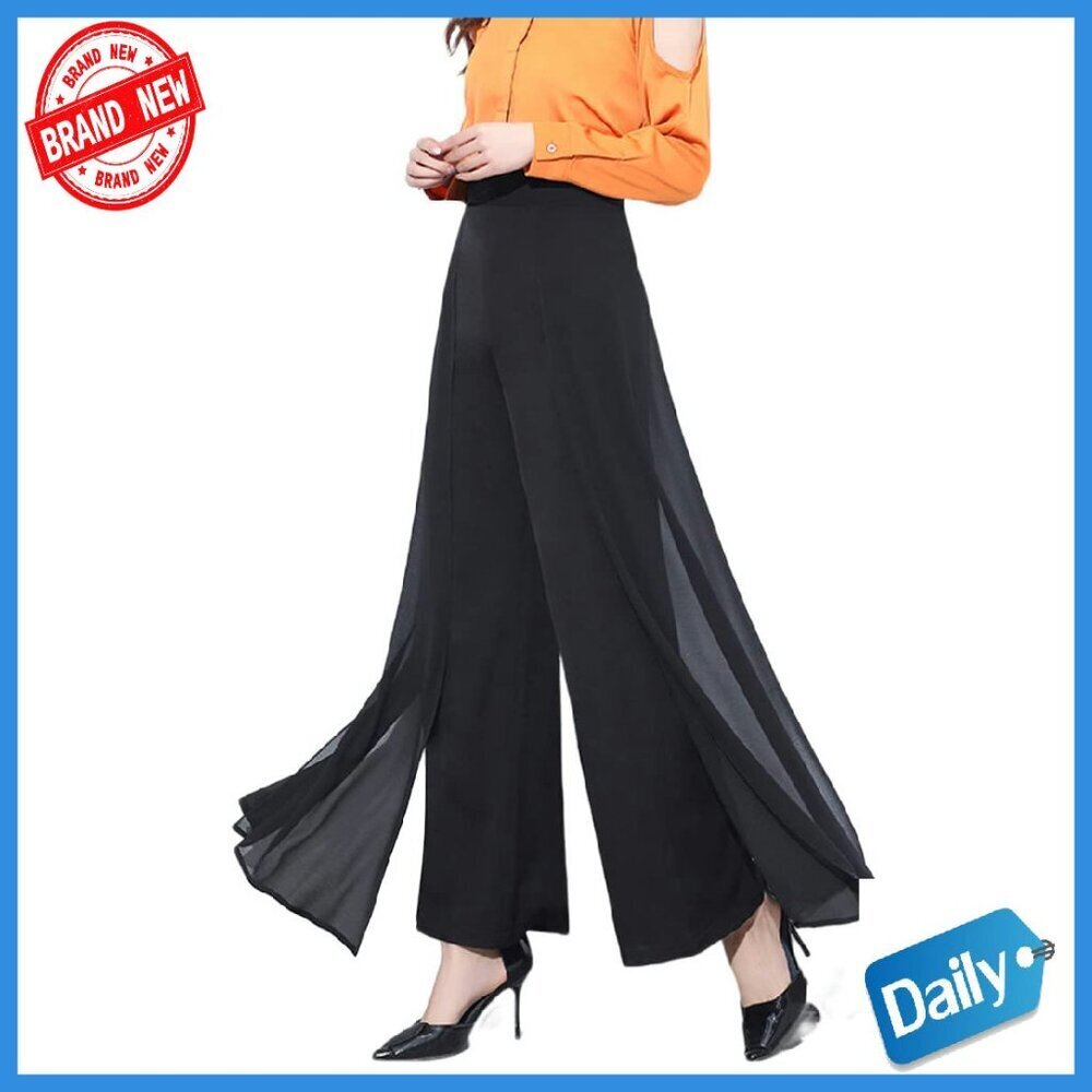 Chiffon High Waist Palazzo Pants Flare Elastic Waist Culottes